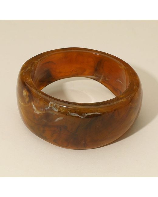 Fashnzfab Brown Wide Marbled Celluloid Acetate Bangle Bracelet