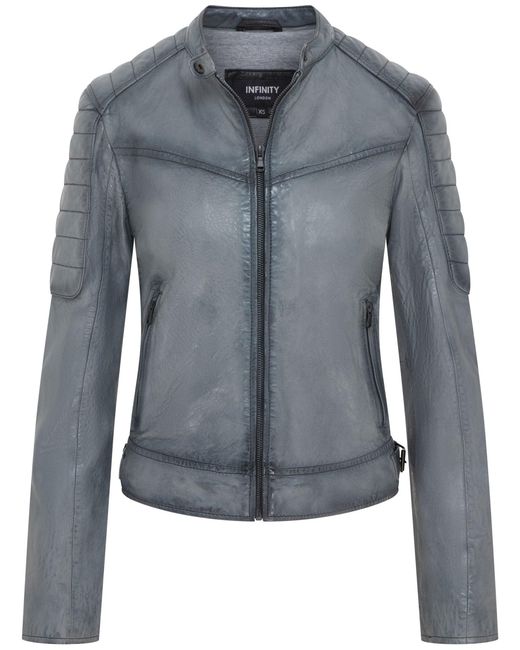 Infinity Leather Retro Quilted Leather Biker Jacket in Blue | Lyst