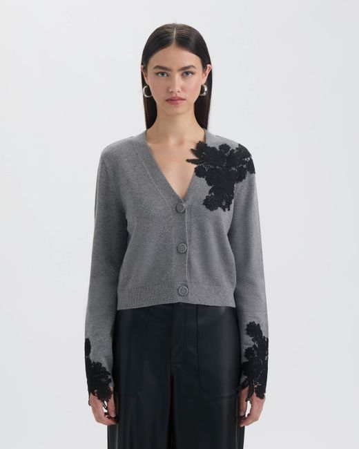 NVLT Gray Button Front Cardigan With Lace