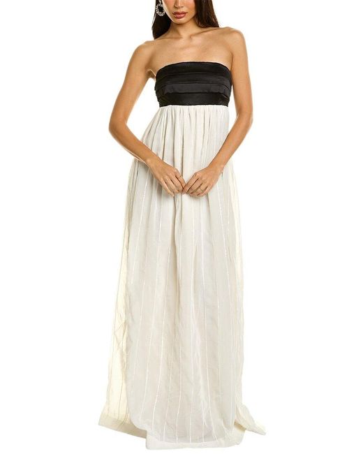 Brunello Cucinelli White Strapless Silk-blend Maxi Dress