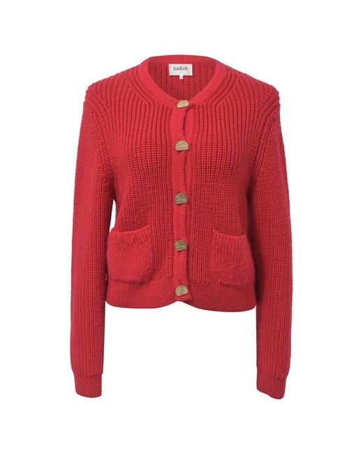 Ba&sh Red Knitted Purrl Button-Front Cardigan