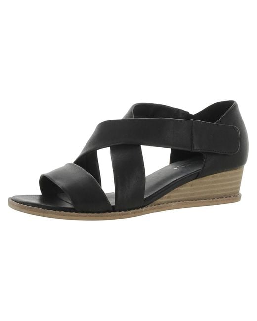 Vaneli Black Jala Leather Slip-on Wedge Sandals