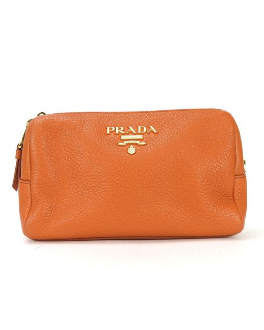 Prada Orange Saffiano Leather Clutch Bag (pre-owned)