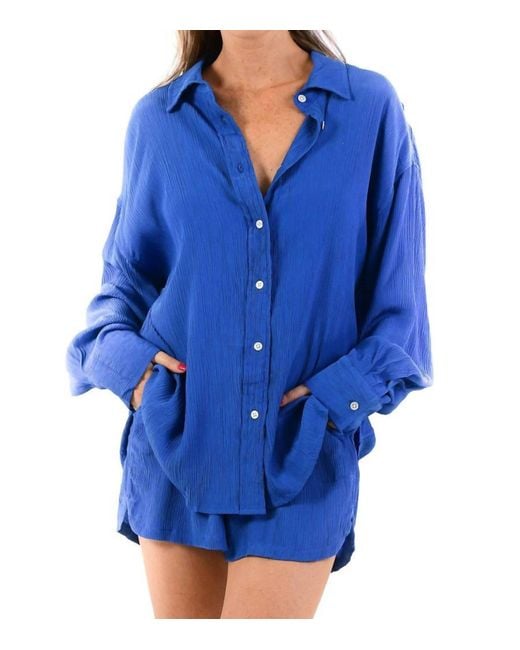 Walker & Wade Blue Cruise Linen Long Sleeve Top