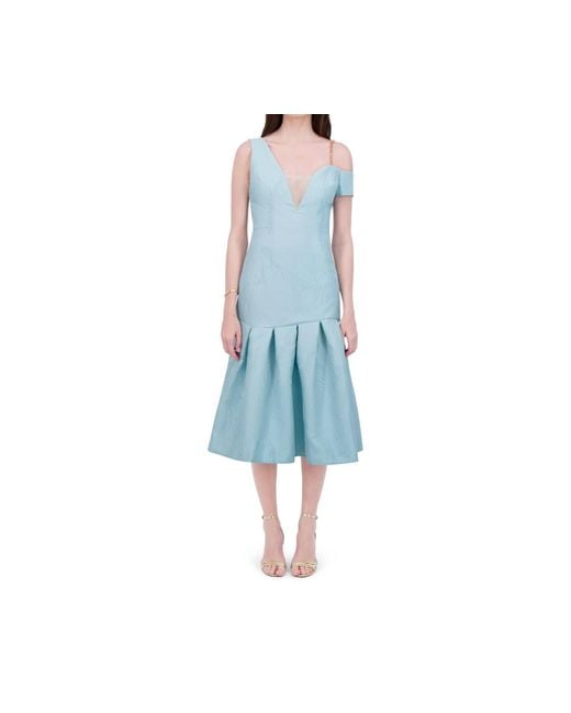 BethelHelena Blue Tea Garden Off-Shoulder V-Neck Dress