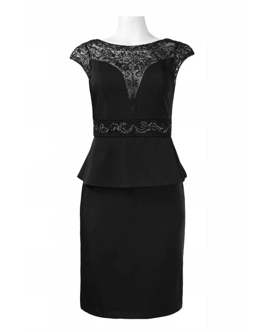 Sue Wong Black Beaded & Sequin Peplum Dress