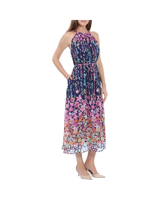 Maggy London Purple Floral Maxi Halter Dress