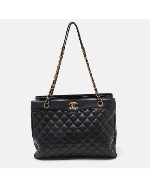 Chanel Black Quilted Leather Large Coco Vintage Timeless Tote