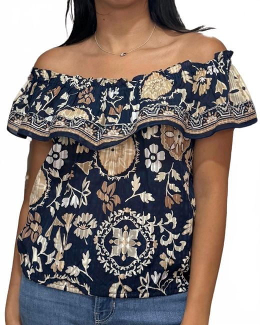 Ramy Brook Blue Maia Cotton Ruffle Blouse