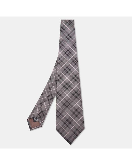 Boss Gray Check Patterned Silk Tie for men