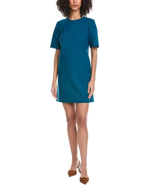 Oscar de la Renta Women's Blue Solid Silk-Lined Wool-Blend Shift Dress Oscar de la Renta Women's Blue Solid Silk-Lined Wool-Blend Shift Dress