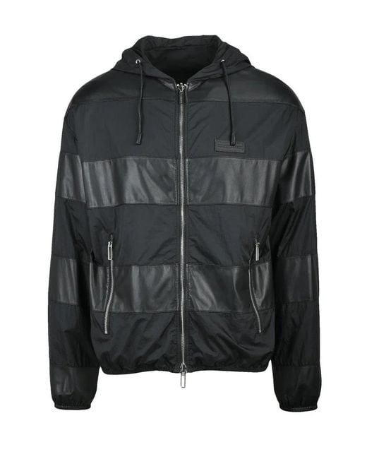 Emporio Armani Black Patchwork Leather/Nylon Jacket for men