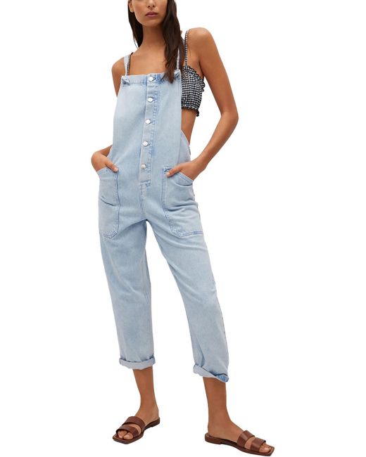 Mng Blue Button Up Light Wash Overall Jeans