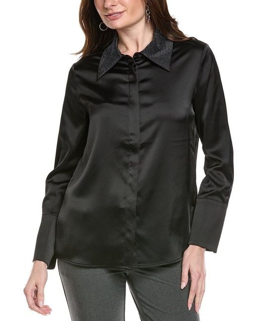 Joseph Ribkoff Black Rhinestones Collar Top