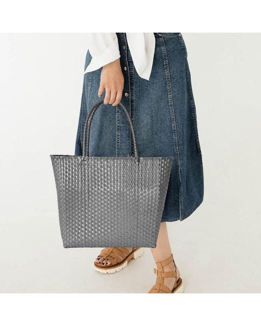 Fashnzfab Blue Basket Weave Tote Bag Shoulder Bag