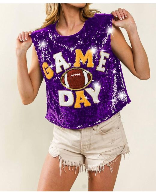 Bibi Purple Sleeveless Sequin Game Day Top
