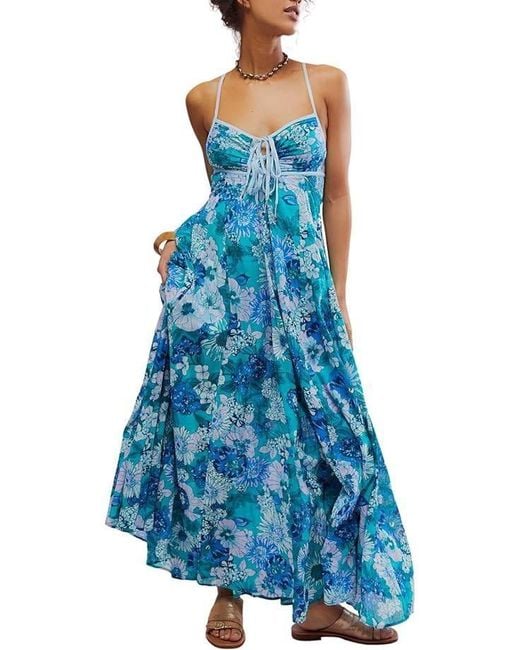 free people blue flower dress Large / Sky Combo