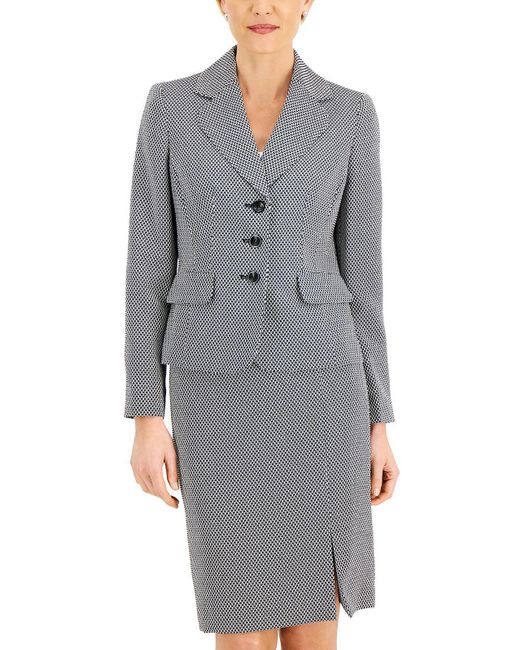Le Suit Gray Printed Business Skirt Suit