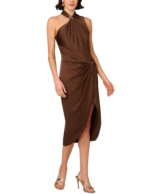 Aidan Mattox Brown Solid Midi Dress