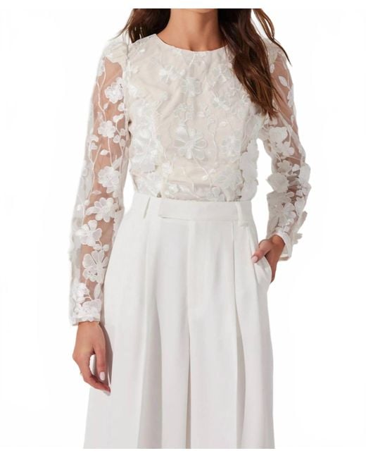 Astr White Bryne Floral Appliqué Top
