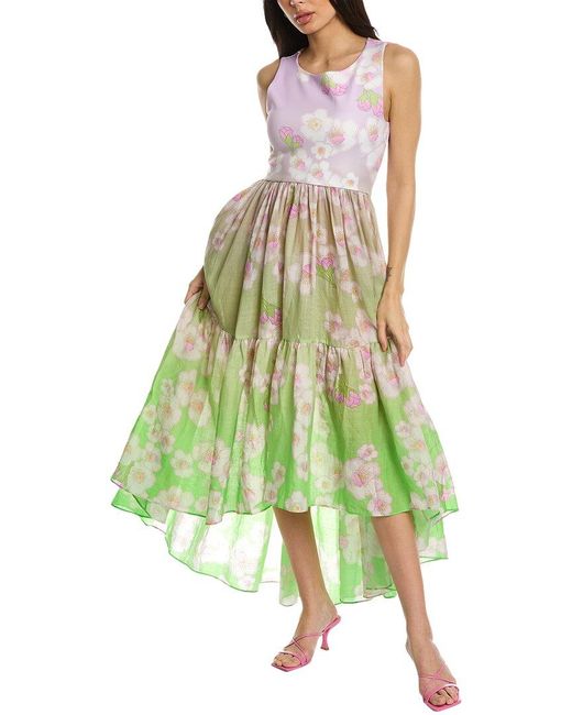 Cynthia Rowley Tiered Midi Dress in Green | Lyst