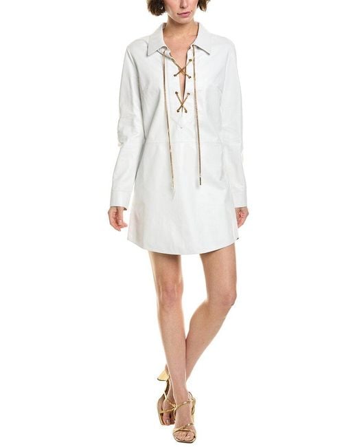 Michael Kors Women's White Lace-Up Chain Long Sleeve Leather