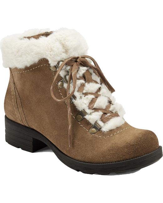 Earth Origins Women's Brown Rada Suede Faux Fur Ankle Boots