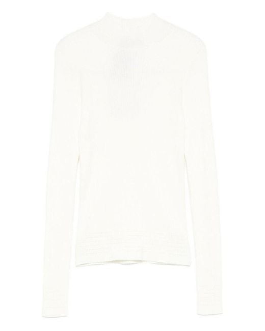 Twinset White Ribbed Sweater With High Neckline