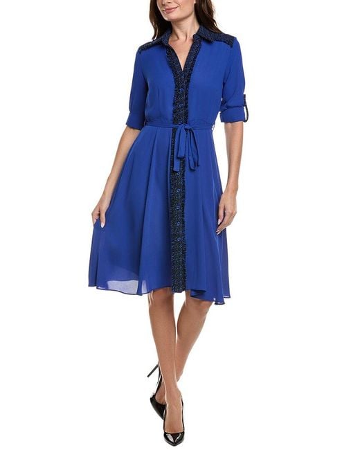 Nanette Lepore Blue Tweed Trim Shirtdress