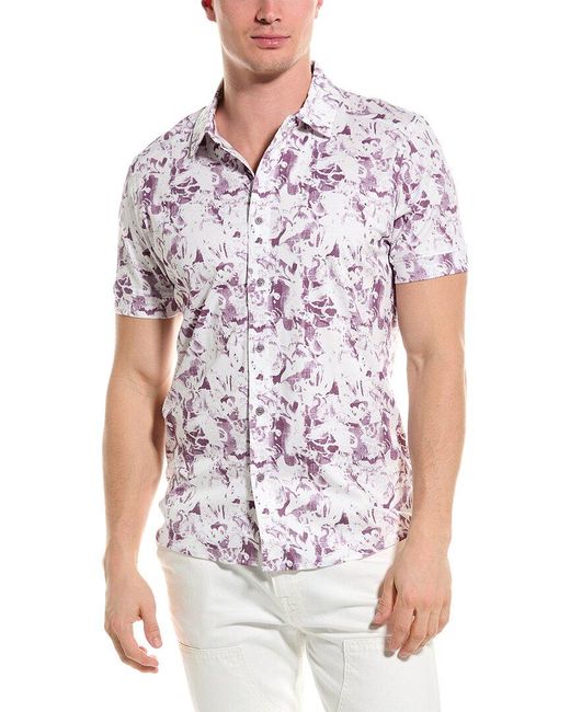 Raffi White Monotone Floral Printed Button Front Shirt for men