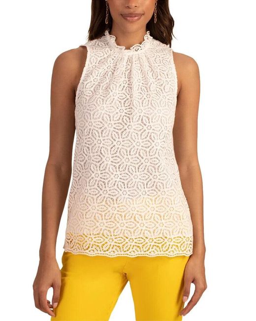 Trina Turk Ocean Breeze Top 'Swhite Lace Detail Ruffle Mock Neck Erk10