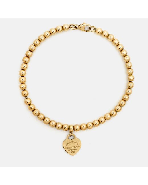 Tiffany & Co Metallic Return To Tiffany Love Heart Tag 18k Yellow Gold Beaded Bracelet