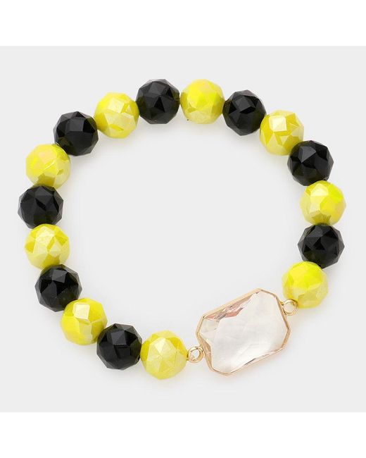 Fashnzfab Yellow Lucite Accented Faceted Beaded Stretch Bracelet, Lucite