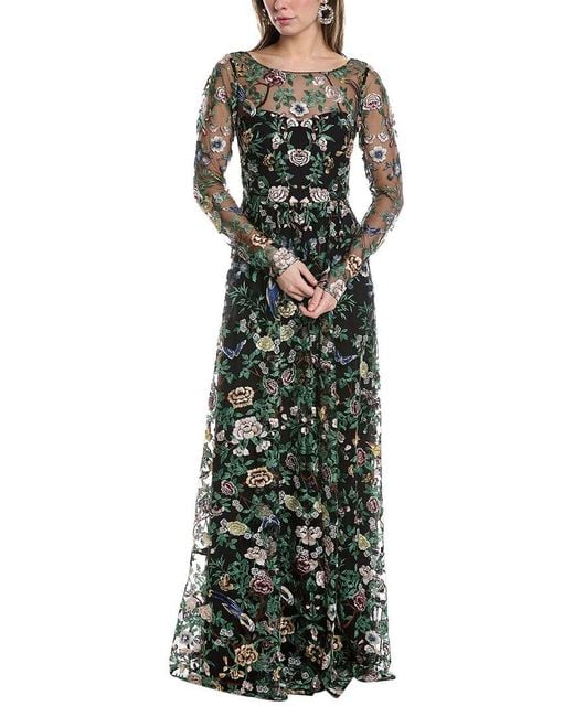 Marchesa Green Embroidery On Tulle Gown