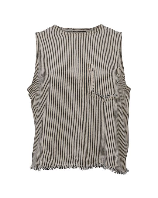 T By Alexander Wang Gray Denim Pinstripe Crop Top