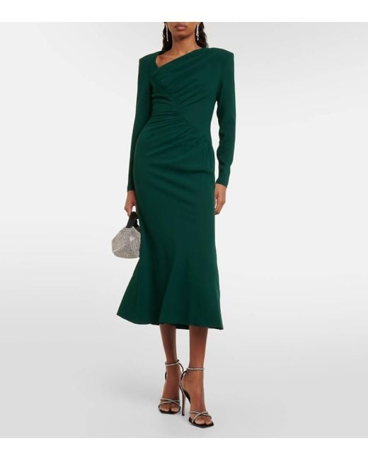 Roland Mouret Green Long Sleeve Rouched Midi Dress
