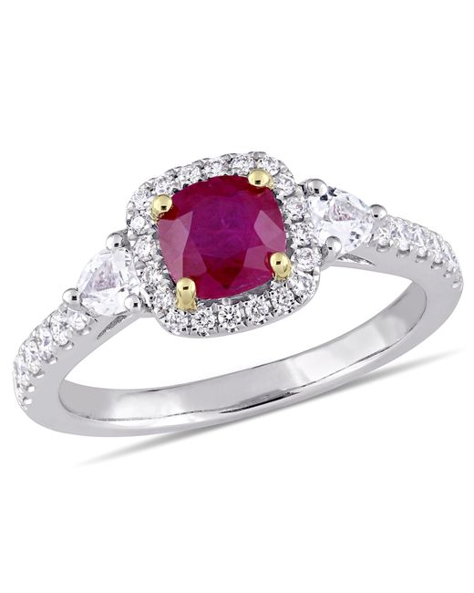 Mimi & Max Metallic 1 1/6Ct Tgw Ruby Sapphire 1/3Ct Tdw Diamond Halo Ring 14K