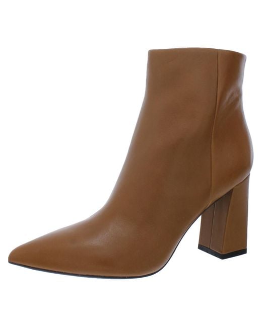 Marc Fisher Brown Gritana Leather Block Heel Ankle Boots