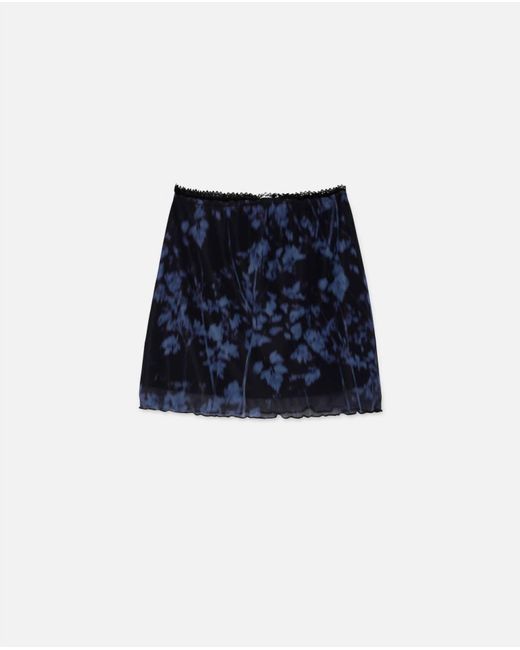 WILD PONY Blue Short Mesh Leaf Print Skirt