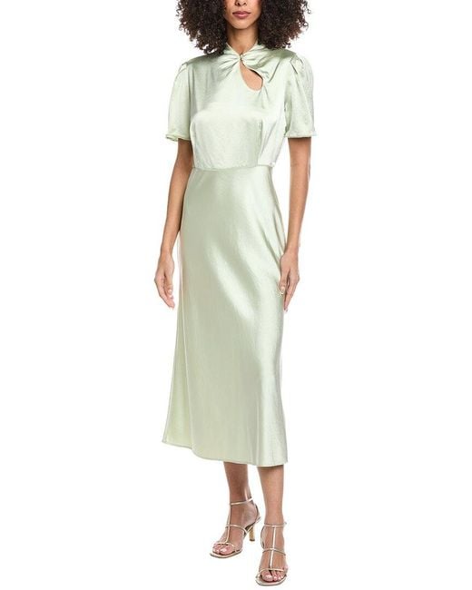 sandro green midi dress SANDRO braided-tie Satin Midi Dress | Green