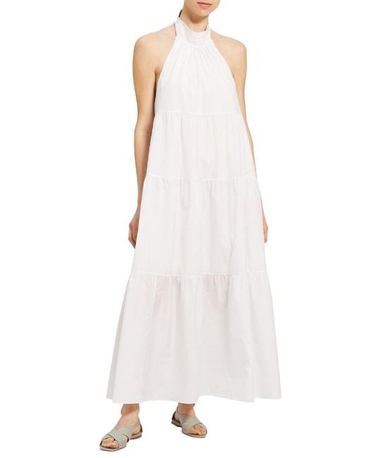 Theory White Halter Tiered Maxi Dress