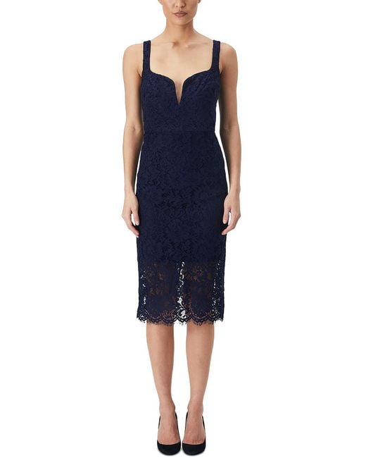 Bardot Blue Plunging Midi Cocktail And Party Dress