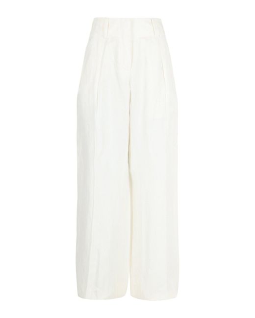 Ferragamo White Silk Blend Wide-Leg Pants