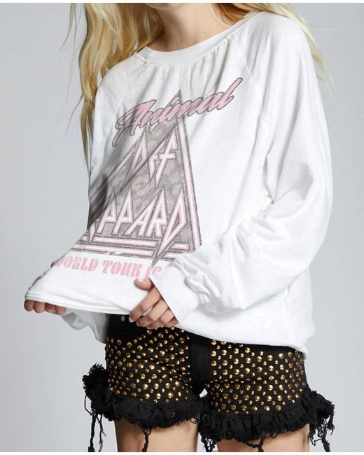 Recycled Karma White Def Leppard Animal Long Sleeve Sweatshirt