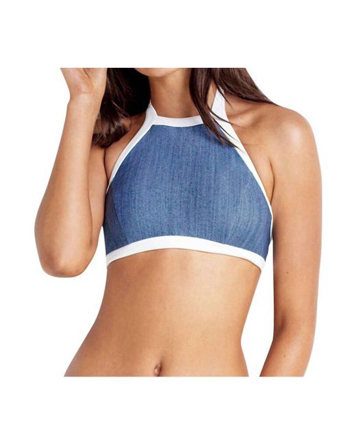 Seafolly Blue Block Party High Neck Bikini Top