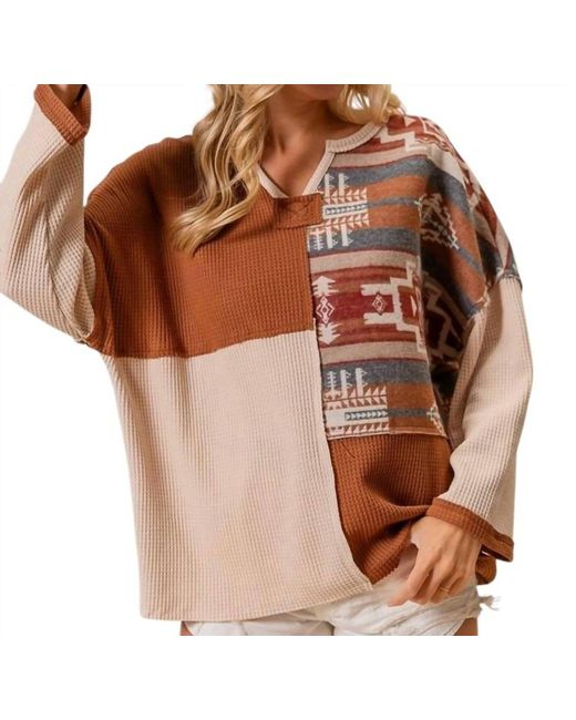 Bibi Brown Aztec Color Block Thermal Top