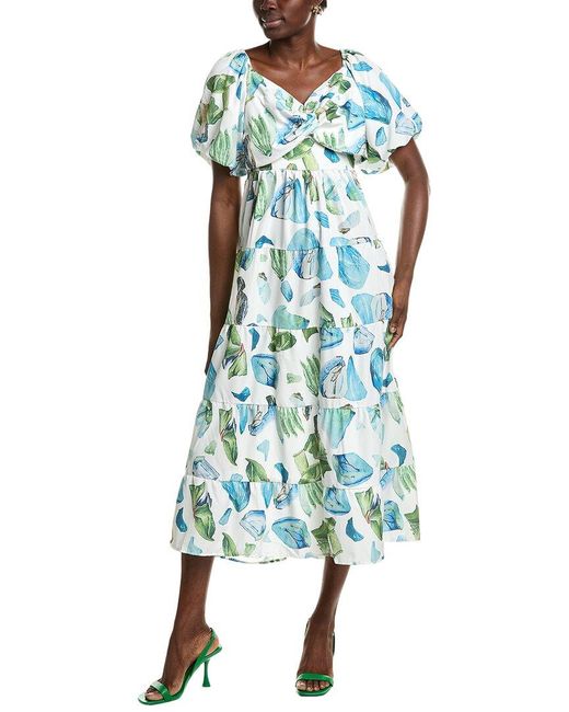 IPPONELLI Blue Tiered Midi Dress