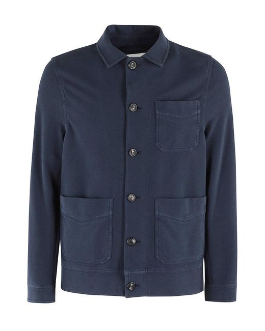 Circolo 1901 Blue Cotton Fleece Overshirt With Pointed Collar for men
