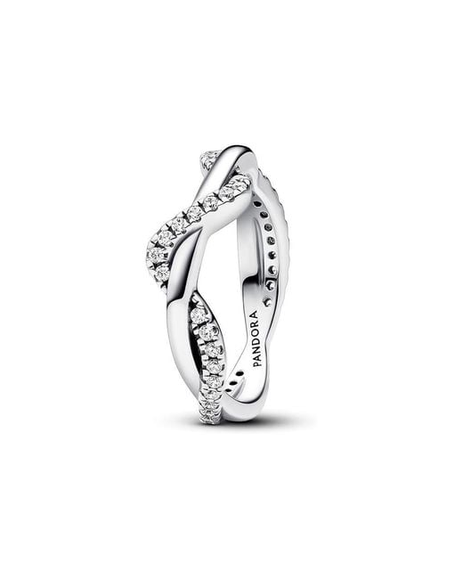 Pandora White Sparkling Intertwined Wave Ring