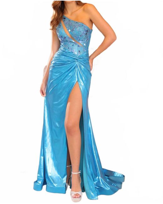 Ava Presley Blue One Shoulder Prom Dress